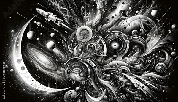 Fototapeta Interstellar Journey in Grayscale
