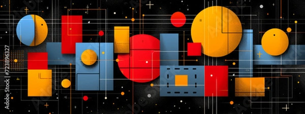 Fototapeta Dancing Kaleidoscope: Vibrant Shapes and Lines Emerge From a Mysterious Black Void