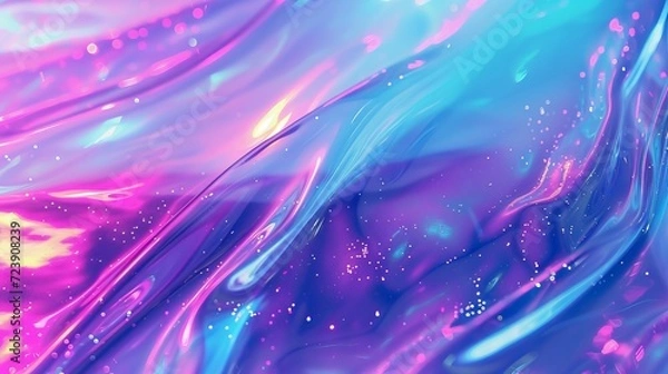 Fototapeta Holographic iridescent background with purple, pink liquid waves. Abstract background for design, wallpaper.