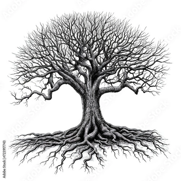 Obraz Yggdrasil World tree Black and White . Tree of life Yggdrasil tattoo