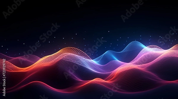 Fototapeta Digital technology blue rhythm wavy lines abstract graphic poster web page ppt background