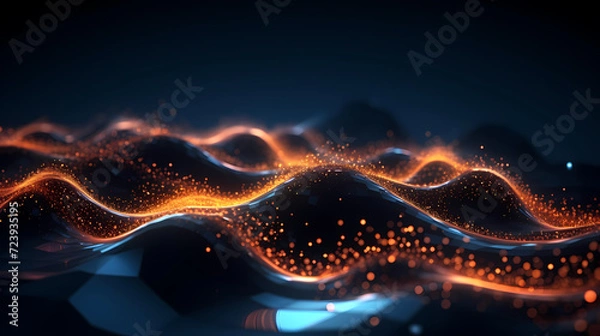 Fototapeta Digital technology blue rhythm wavy lines abstract graphic poster web page ppt background