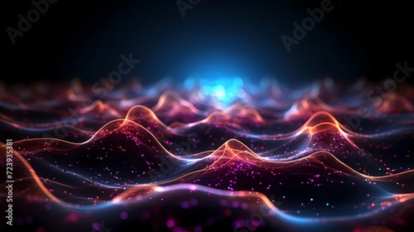 Fototapeta Digital technology blue rhythm wavy lines abstract graphic poster web page ppt background
