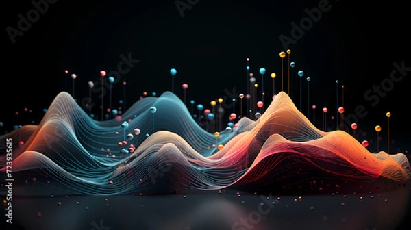Fototapeta Digital technology blue rhythm wavy lines abstract graphic poster web page ppt background