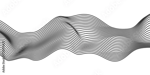 Fototapeta Vector abstract line art wavy flowing dynamic black isolated on transparent background in concept wave, wind, ocean
