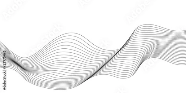 Fototapeta Vector abstract line art wavy flowing dynamic black isolated on transparent background in concept wave, wind, ocean