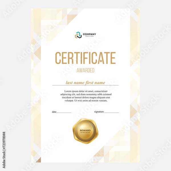Fototapeta Design of the certificate, award diploma, modern geometric background, creative design, vector
