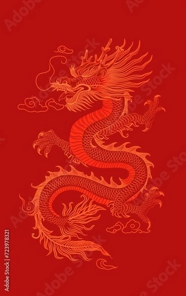 Fototapeta Vector Illustration year of the dragon design Chinese New year red background design for Chinese lantern, cloud, pattern. Elegant oriental illustration for cover, banner, website, calendar.