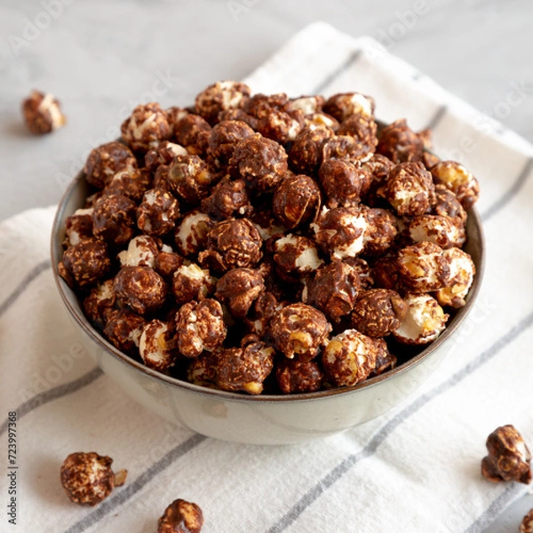 Obraz Homemade Chocolate Caramel Popcorn in a Bowl, side view.