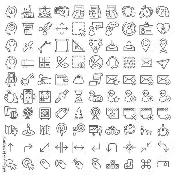 Obraz 100 vector line icons set for web design and user interface