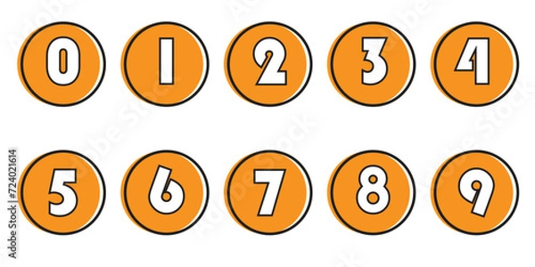 Fototapeta Simple round numbers symbol set. Black isolated font in vector with background.