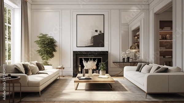 Fototapeta Install a large mirror on one wall to reflect light and make the room appear more spacious