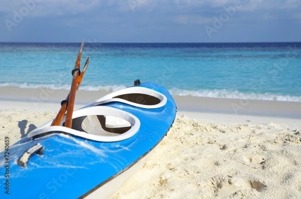 Fototapeta Blue boat is on a beach 1