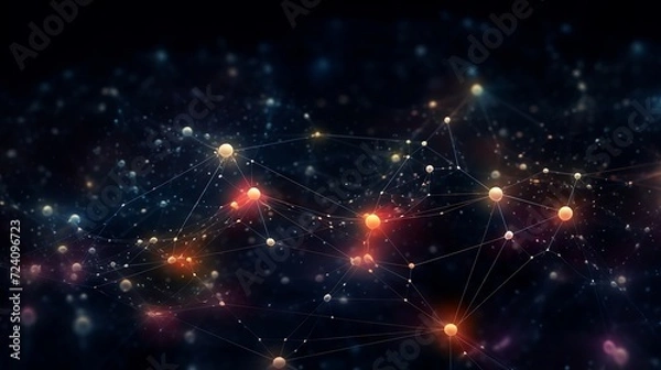 Fototapeta Luminous web of interconnected nodes pulsing with energy, set in the infinite darkness of space for a cosmic feel