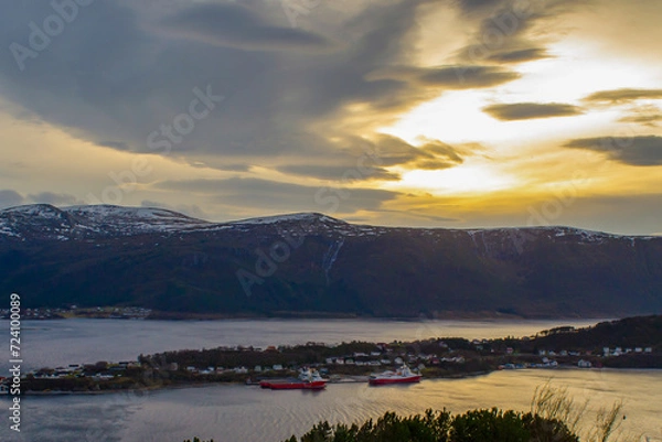 Fototapeta Geiranger winter view during sunset