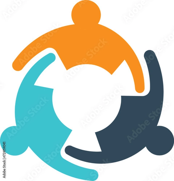 Obraz Trinity Teamwork Logo - Three Interlinked Figures in a Circular Unity, Symbolizing Community, Cooperation, and Harmony