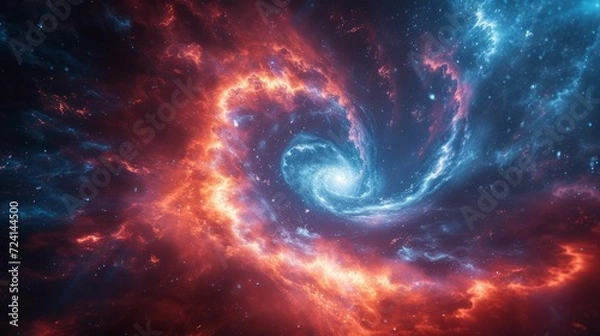 Fototapeta Swirls of electric blue and red energy colliding in an abstract cosmic scene