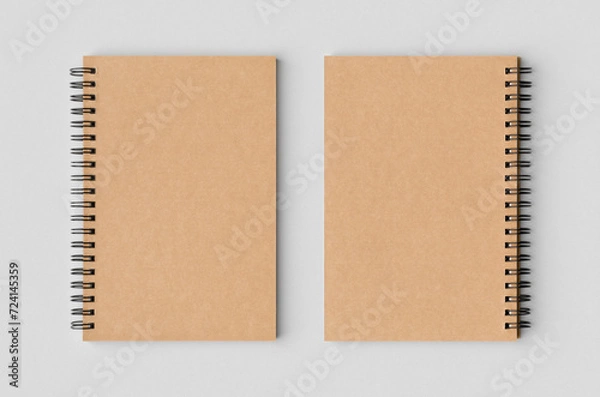 Fototapeta Kraft spiral notebook mockup, cover and backside.
