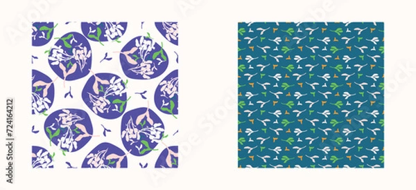 Fototapeta Trendy vector floral pattern set with organic botanical shapes. Modern bold summer flower print, design collection in scandi style.