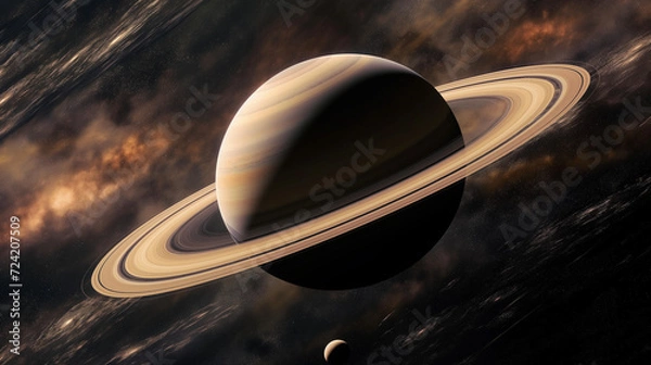 Fototapeta Illustration of Saturn, Detailed Depiction of the Ringed Planet in Outer Space