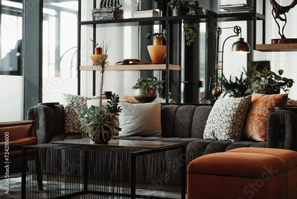 Fototapeta High end luxury decor in a japandi transitional interior design style 