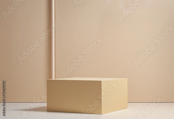 Fototapeta Abstract background trendy composition with geometric shape forms exhibition podium, platform for product presentation on pastel beige background