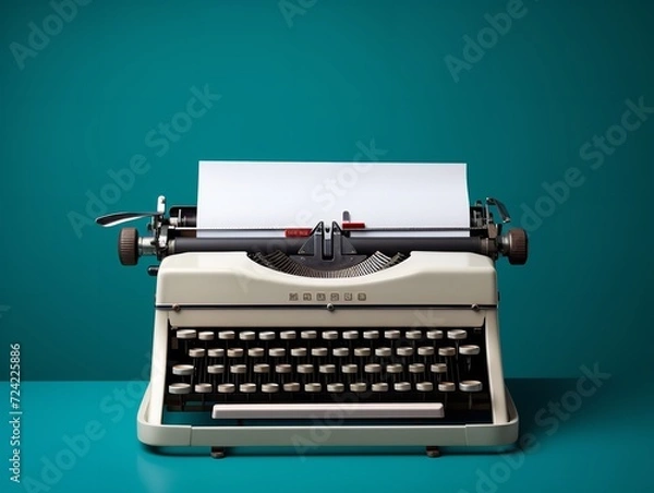 Obraz Vintage Typewriter Blank Paper Retro Writing Isolated on White Background AI Generated