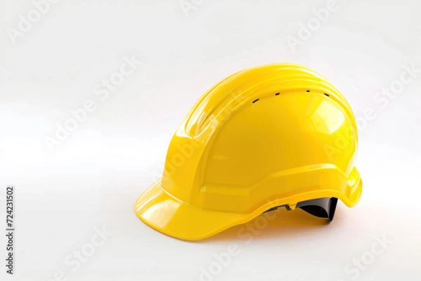 Fototapeta Yellow safety helmet on a white background, Engineering architecture concepts, Banner design