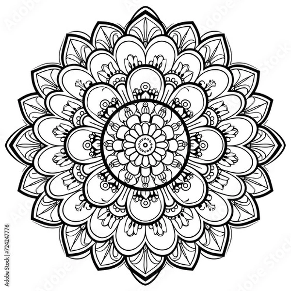 Obraz Exquisite Floral Mandala Coloring Pages: Intricate and Relaxing Flower Patterns for Mindful Art Therapy and Stress Relief - abstract mandala flower coloring book page design. black white