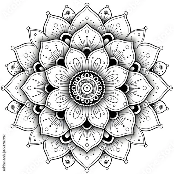 Obraz Exquisite Floral Mandala Coloring Pages: Intricate and Relaxing Flower Patterns for Mindful Art Therapy and Stress Relief - abstract mandala flower coloring book page design. black white