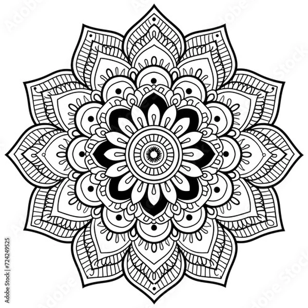 Obraz Exquisite Floral Mandala Coloring Pages: Intricate and Relaxing Flower Patterns for Mindful Art Therapy and Stress Relief - abstract mandala flower coloring book page design. black white