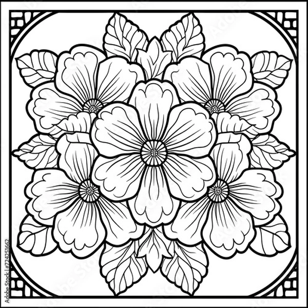 Obraz Exquisite Floral Mandala Coloring Pages: Intricate and Relaxing Flower Patterns for Mindful Art Therapy and Stress Relief - abstract mandala flower coloring book page design. black white
