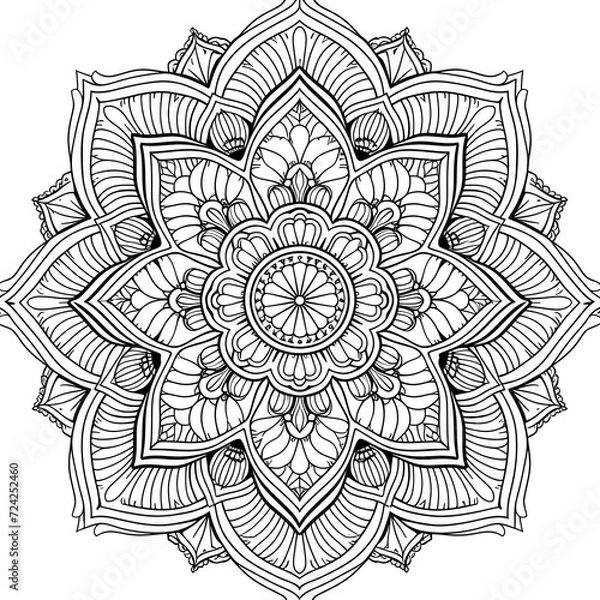 Obraz Exquisite Floral Mandala Coloring Pages: Intricate and Relaxing Flower Patterns for Mindful Art Therapy and Stress Relief - abstract mandala flower coloring book page design. black white