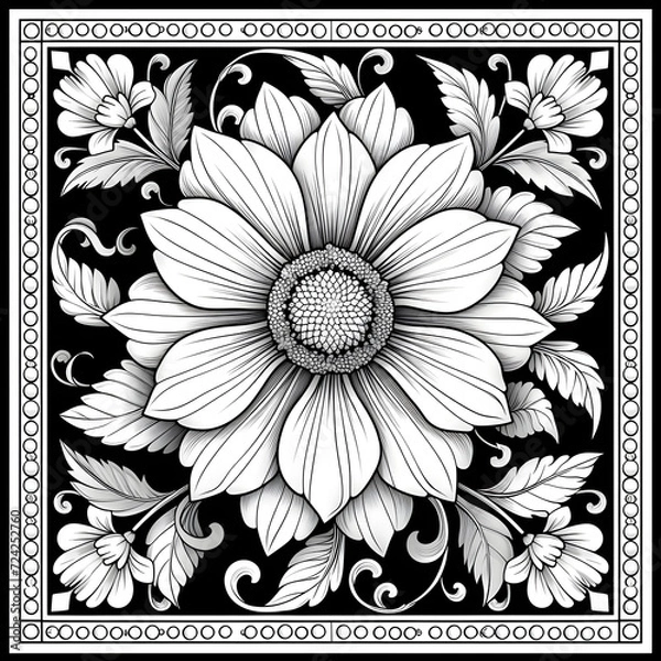 Obraz Exquisite Floral Mandala Coloring Pages: Intricate and Relaxing Flower Patterns for Mindful Art Therapy and Stress Relief - abstract mandala flower coloring book page design. black white