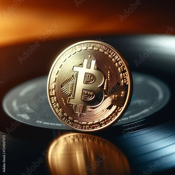 Fototapeta Bitcoin coin with new lighting on a high-tech background