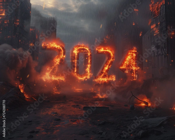 Fototapeta The Year 2024 Ablaze: A Symbol of Urgent Times