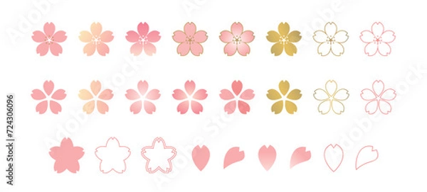 Obraz 桜の花びらのアイコンと装飾のセット_シンプルでかわいい春の花のイラスト素材