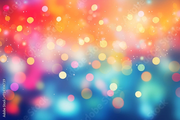 Fototapeta Unfocused, blurred glowy colorful bokeh, festive blur sparkle background of various colors. Soft focus lights background.Magical.