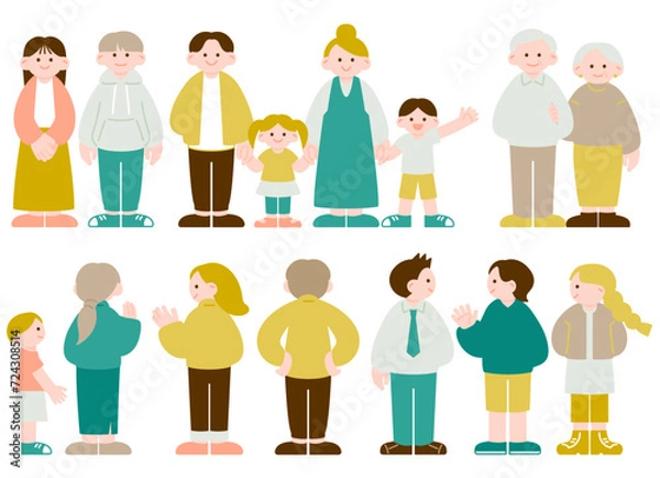 Obraz シンプルでフラットな表現の人物セット