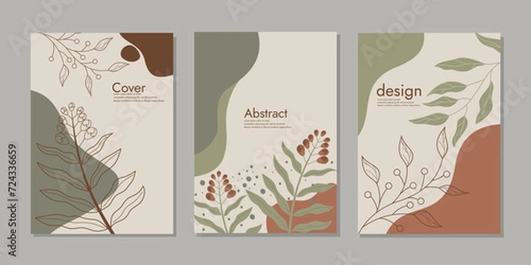 Fototapeta set of template cover hand drawn floral designs. abstract retro botanical background. size A4 For books, diary, planners, brochures, catalogs , notebooks template