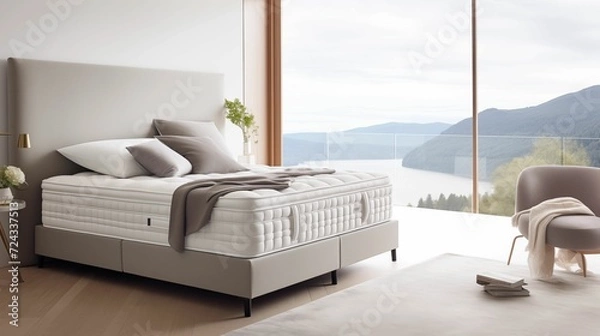 Obraz White mattress with by soft pillows.
