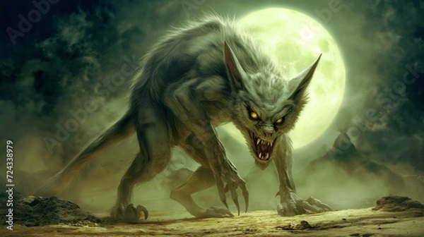 Fototapeta Terrifying Chupacabra in Moonlit Desert