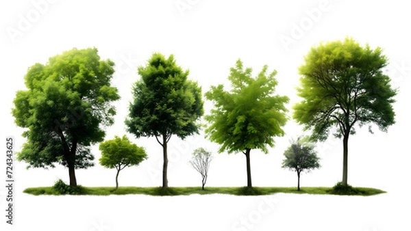 Fototapeta Capture the essence of nature with green trees on a transparent background. Use this image seamlessly for both print and web, featuring a clear cut path and alpha channel.