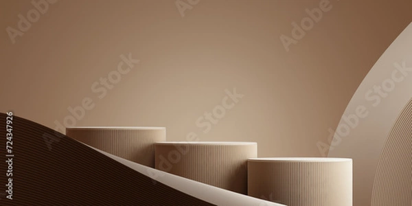 Obraz Abstract 3D background. 3D podium display stand brown background branding mockup for cosmetics and products. 3D rendering illustration.