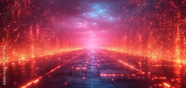 Fototapeta Abstract Digital Particles Network Sparkling Background.