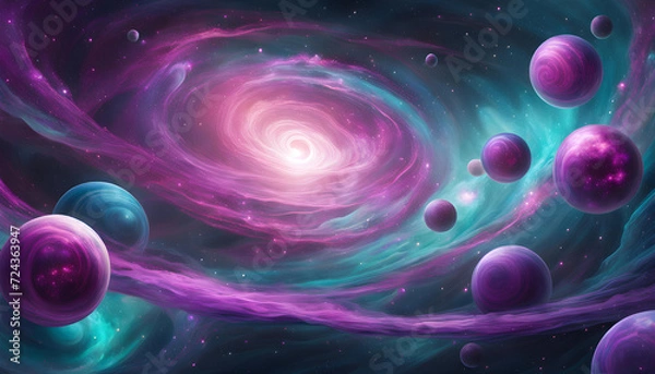 Obraz space background with swirling galaxy and planets