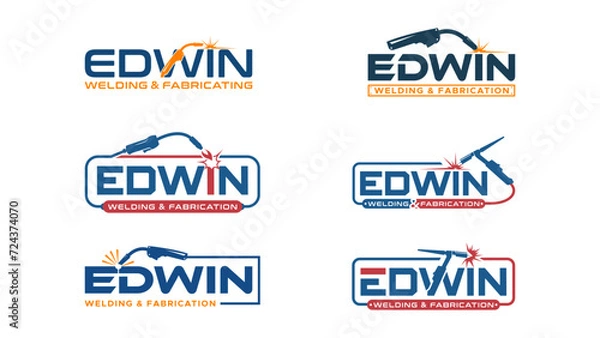 Fototapeta Set Edwin Welding and fabrication wordmark logo design icon element vector