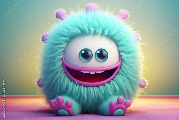 Obraz 3D cartoon colorful stuffed little monster, cute monster doll for children, children's book，funny cartoon monster