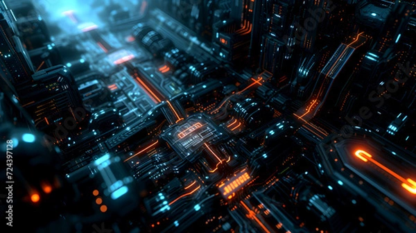 Fototapeta Futuristic Robotic Mechanism. Abstract Technology Background in a Future World Concept of Digital Innovation and Design with Technological Innovation and Sci-Fi Concept.
