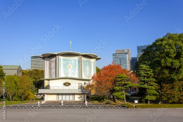 Fototapeta The octagonal concert hall building of Tokagakudo (Peach Blossom Music Hall), located within the Imperial Gardens of Tokyo.	